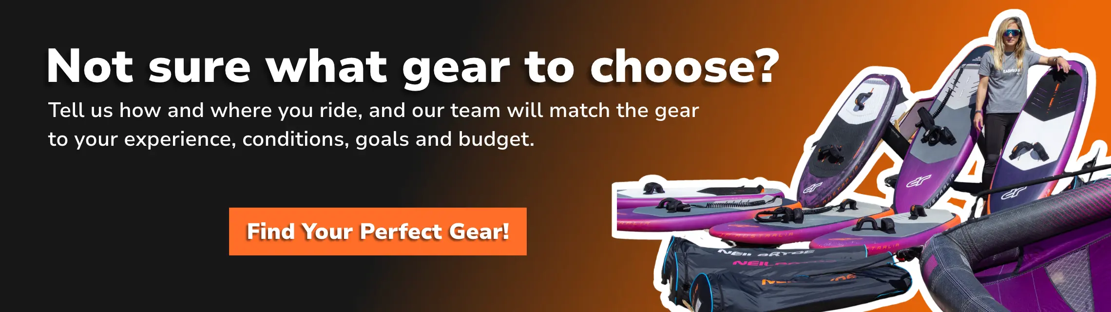 Find Your Perfect Gear for windsurfing, wing foiling, kitesurfing and SUP