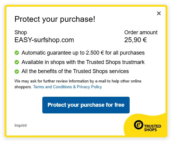 Benefits of Trusted Shops service at Easy Surf-Shop