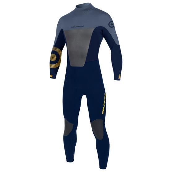 NEILPRYDE Mens wetsuit Rise Fullsuit 5/4/3 BZ DL pewter/navy/yellow print