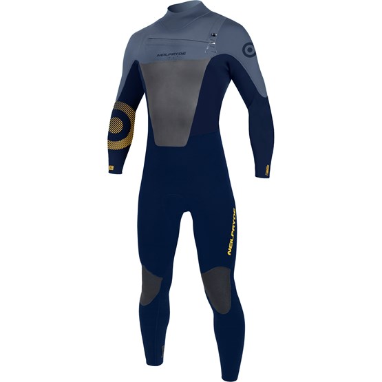 NEILPRYDE Mens wetsuit Rise Fullsuit 5/4/3 FZ DL pewter/navy/yellow print