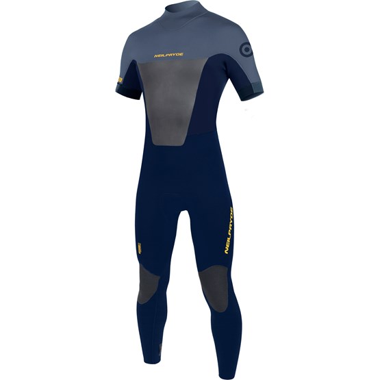 NEILPRYDE Mens wetsuit FL Rise S/S Fullsuit 3/2 BZ DL pewter/navy/yellow print