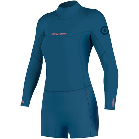NEILPRYDE Womens wetsuit FL Spark L/S Spring 2/2 BZ DL petrol blue/coral