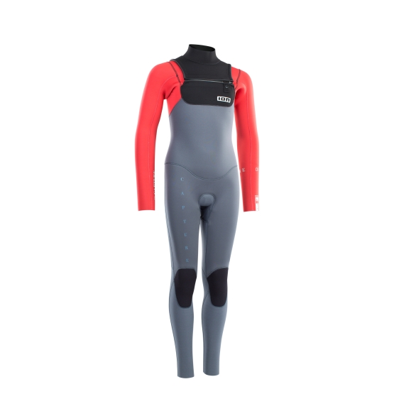 ION Youth wetsuit BS Capture Semidry 3/2 FZ DL - steel blue/red/black