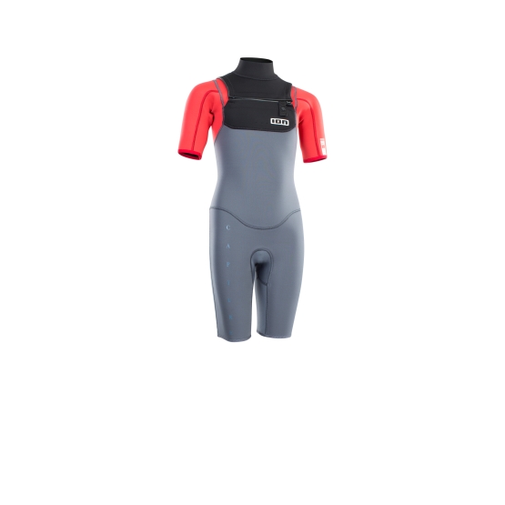 ION 2022 Youth Wetsuit FL Capture Shorty 2/2 DL steel blue/red/black