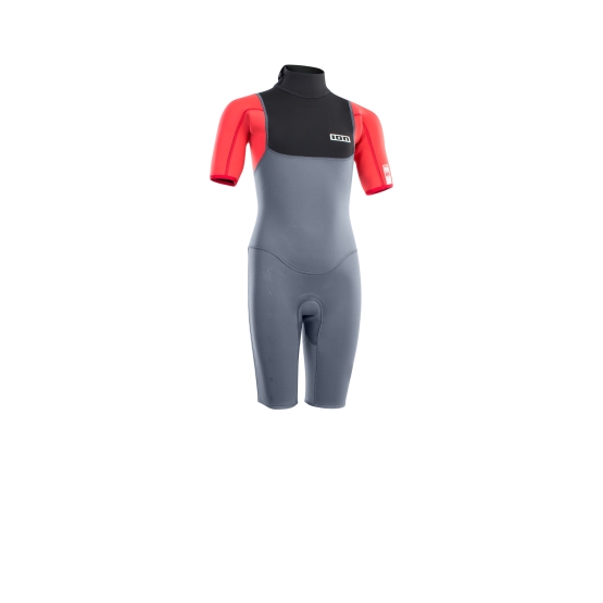 ION 2022 Youth Wetsuit FL Capture Shorty SS 2/2 BZ DL steel blue/red/black