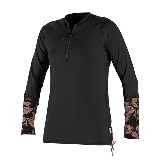 O'NEILL Womens rashguard Front Zip L/S Sun Shirt BLACK/FLO