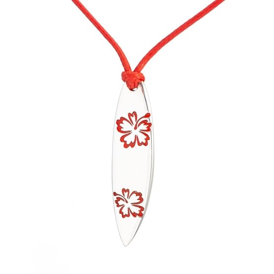 Silver+Surf Necklace Surfboard L Hawaiian Red