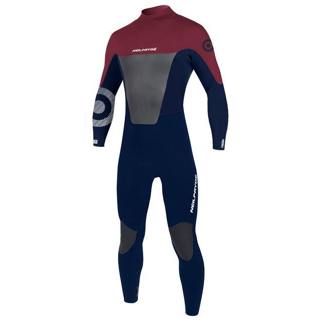 NEILPRYDE Mens wetsuit Rise Fullsuit 5/4/3 BZ DL maroon/navy/silver ...